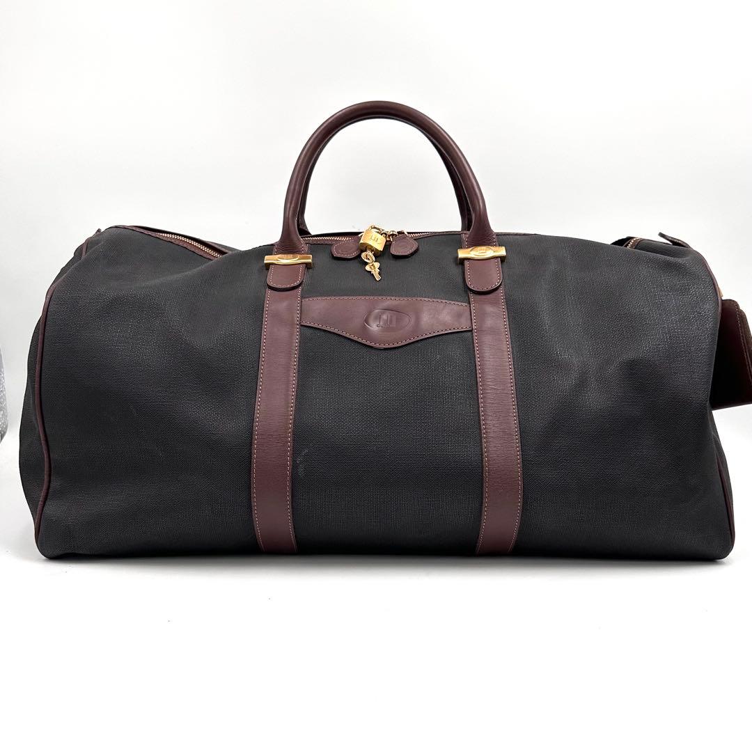 ダンヒル ボストンバッグ 2way 大容量 内側チェック レザー ブラウン