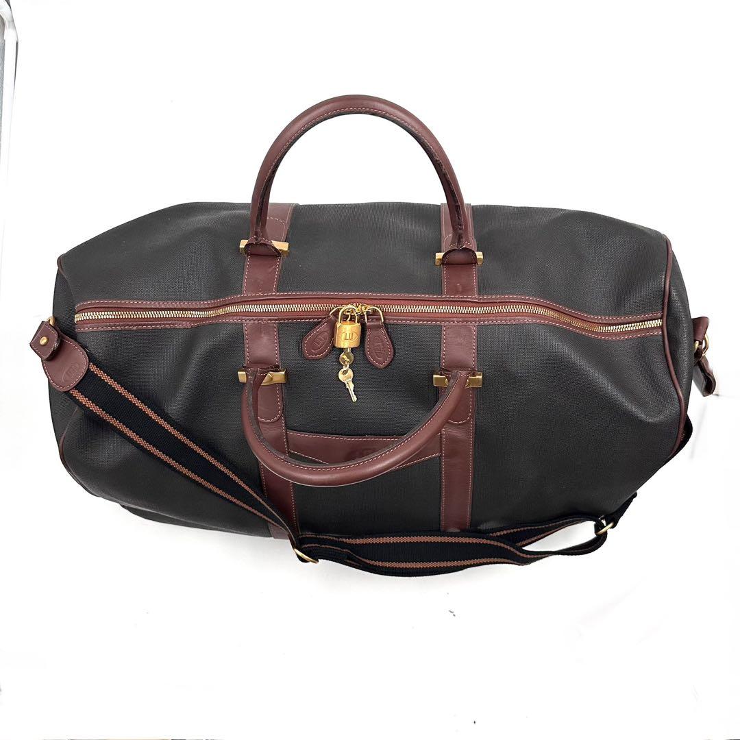 ダンヒル ボストンバッグ 2way 大容量 内側チェック レザー ブラウン