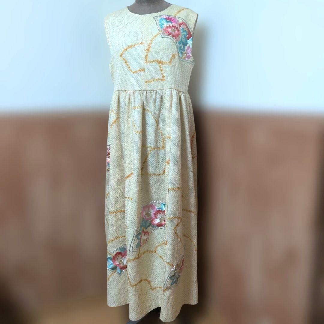 着物リメイクワンピース♪17♪振り袖♪122cm♪絞り刺繍