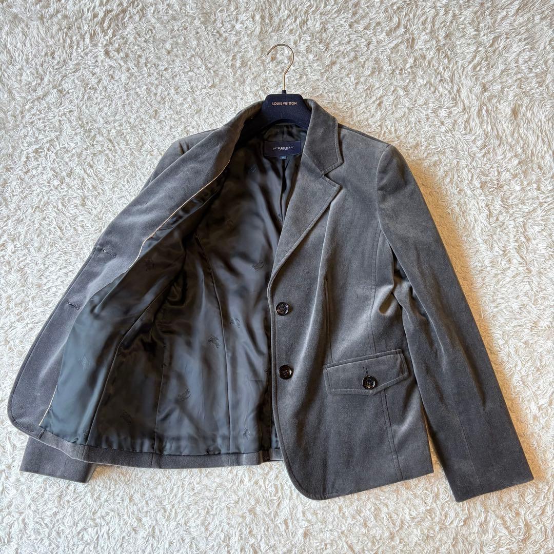 大きいサイズ✨46 美品　バーバリーロンドン　ベロアジャケット　チャコールグレー