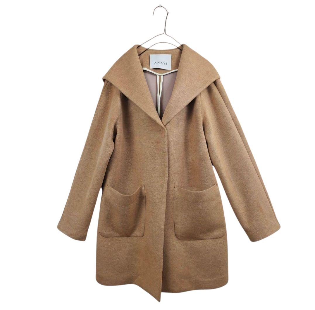 美品 ANAYI カシミアタッチ　バイカラーフードコート