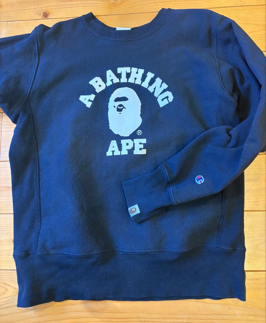 タ*ル様 A BATHING APE×チャンピオン スエット Lネイビー 中古u
