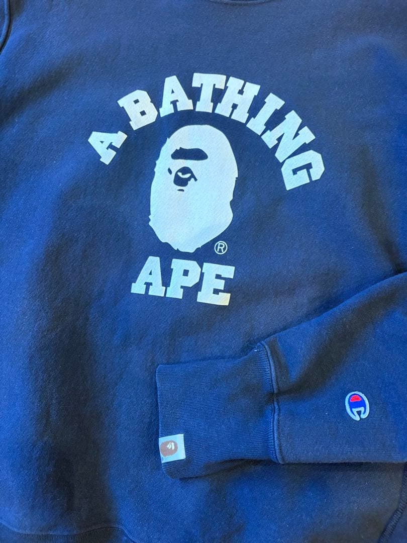 タ*ル様 A BATHING APE×チャンピオン スエット Lネイビー 中古u