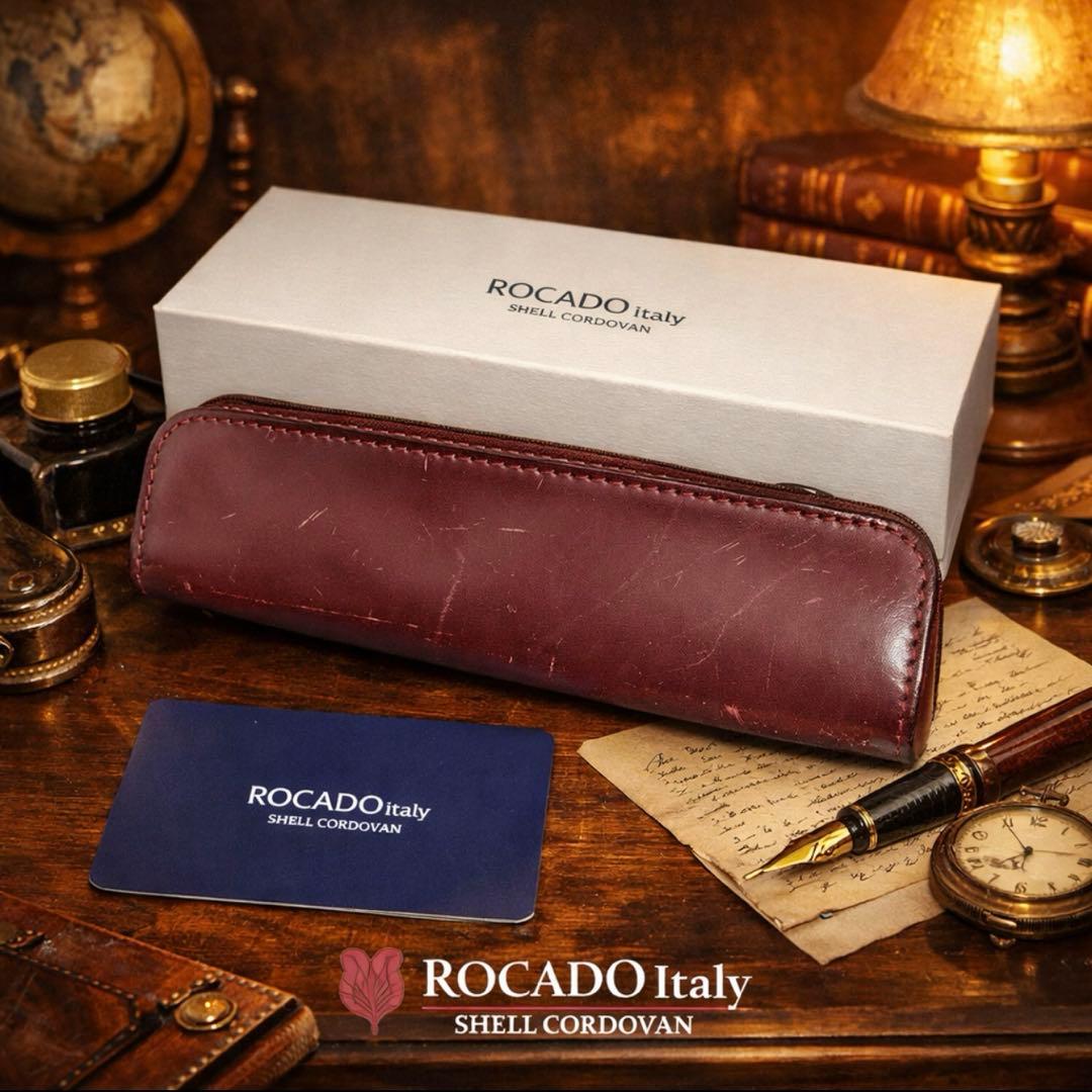 【訳あり】ROCADO 伊製 シェルコードバン ボルドー ペンケース 馬革 正規