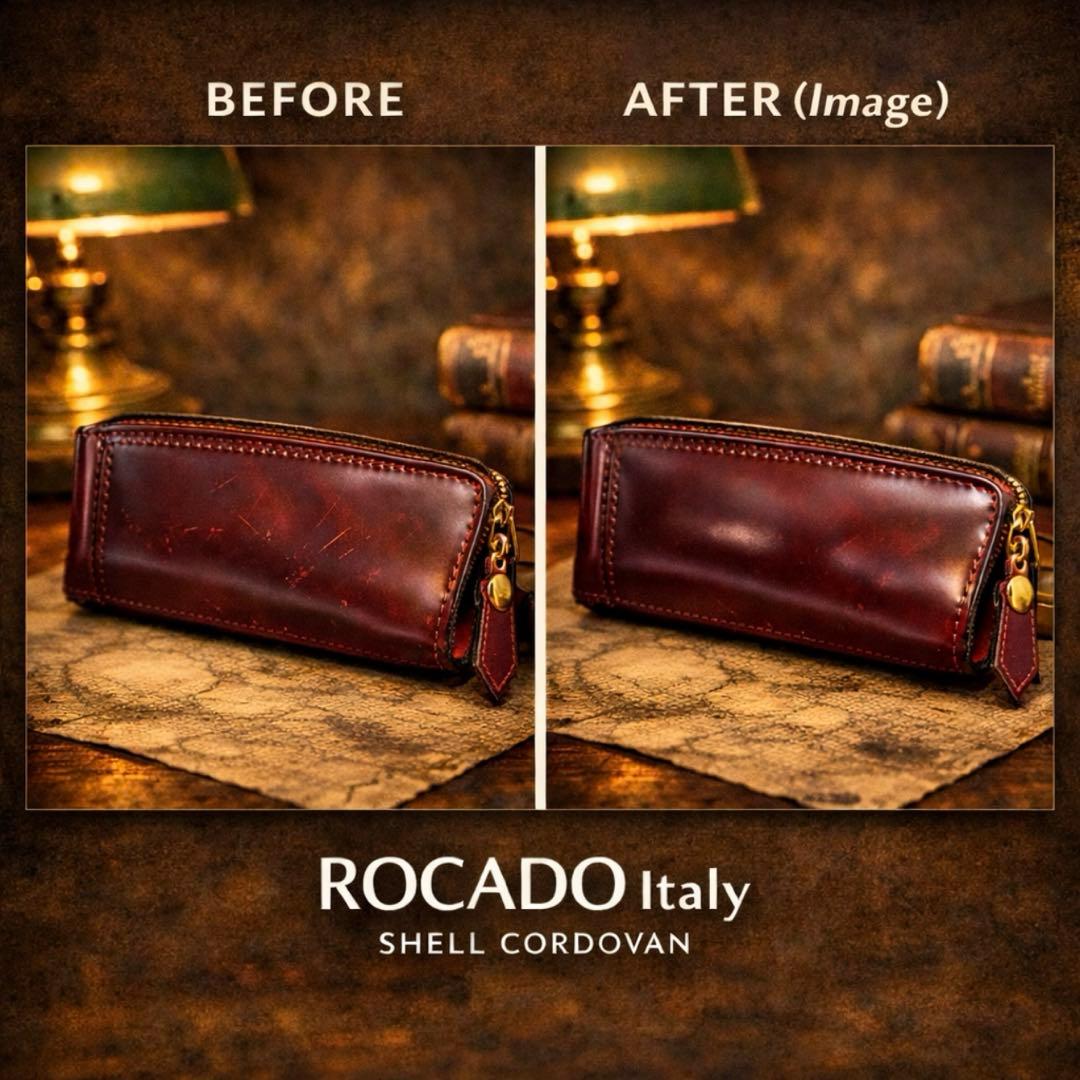 【訳あり】ROCADO 伊製 シェルコードバン ボルドー ペンケース 馬革 正規