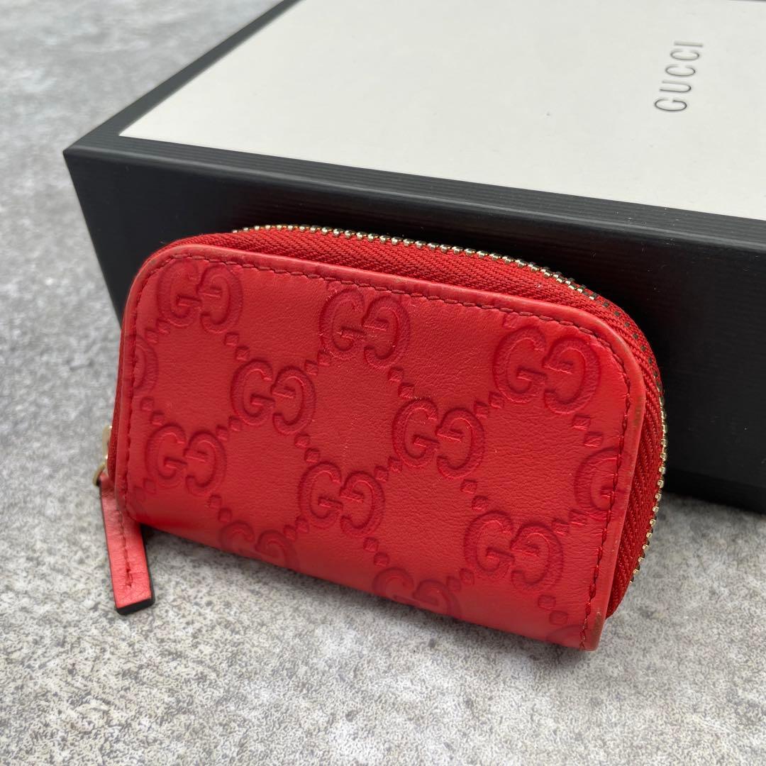 【美品】GUCCI　グッチ　ケース　レザー　赤　レッド　GG総柄