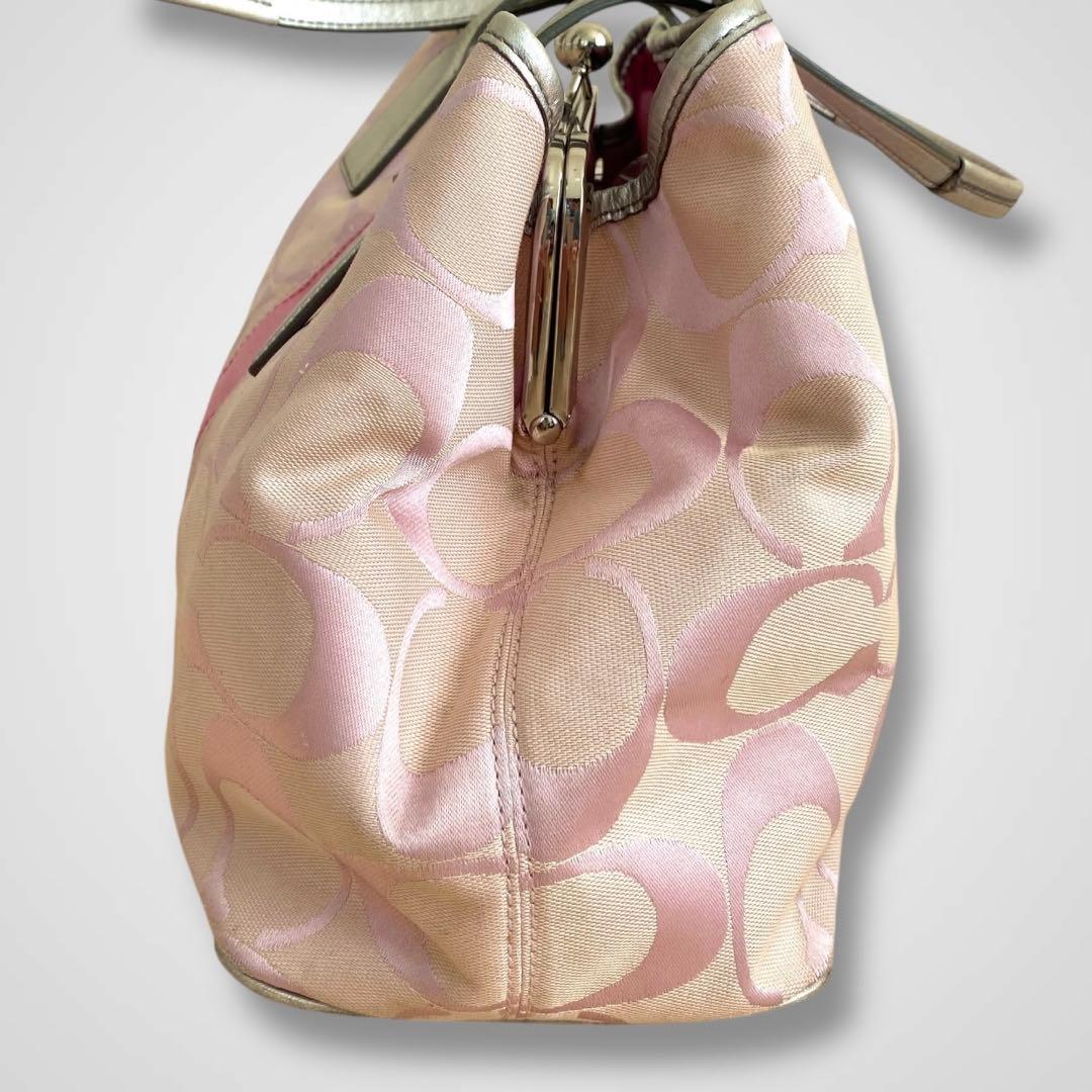 バッグ COACH pink signature kisslock tote bag