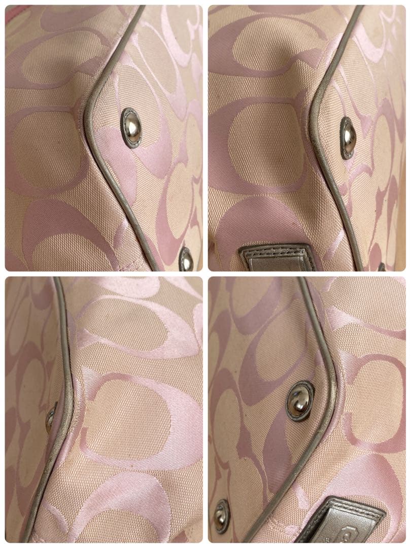 バッグ COACH pink signature kisslock tote bag