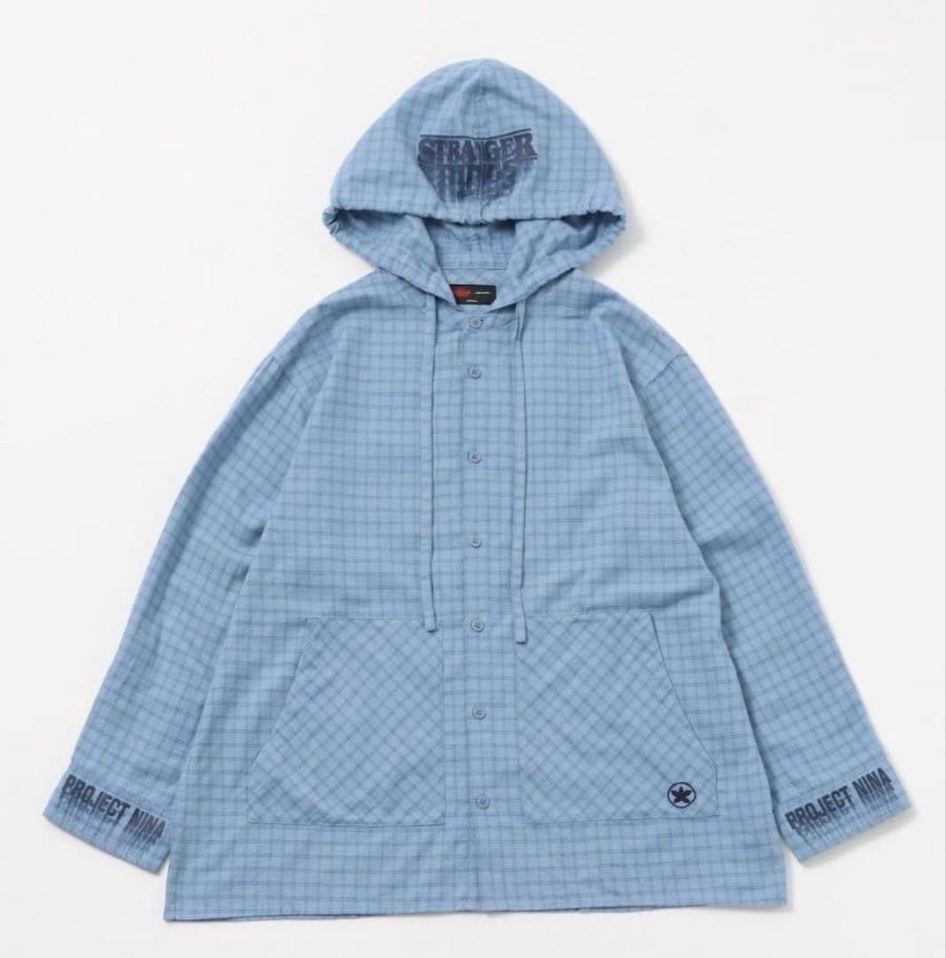 ニコアンド　ストレンジャーシングス　コラボチェックフードシャツ　タグ付き新品