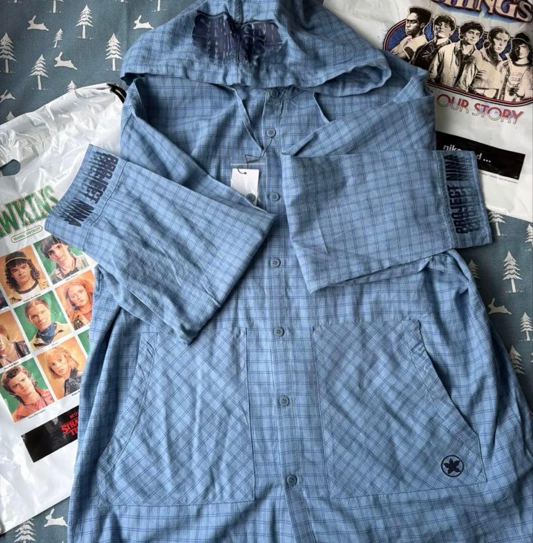 ニコアンド　ストレンジャーシングス　コラボチェックフードシャツ　タグ付き新品