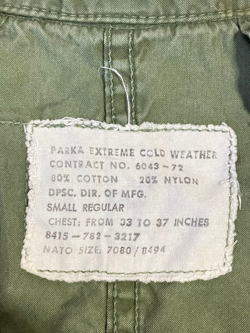 M65フィッシュテールパーカー 黒ジップ　ライナー付USED 1972年製　S