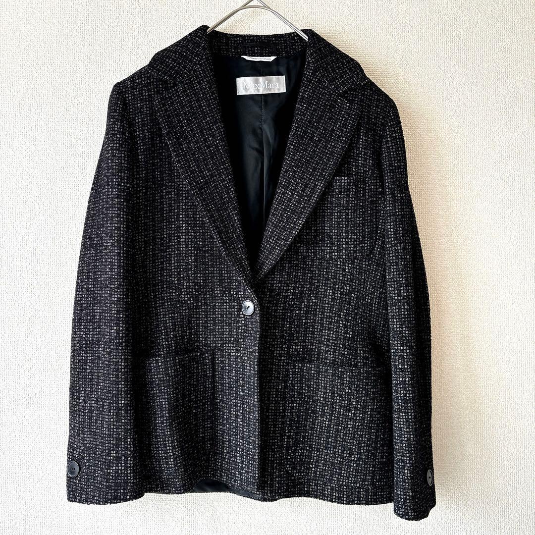 美品✨マックスマーラ テーラード ウール ツイード ジャケット 黒 白 40 L