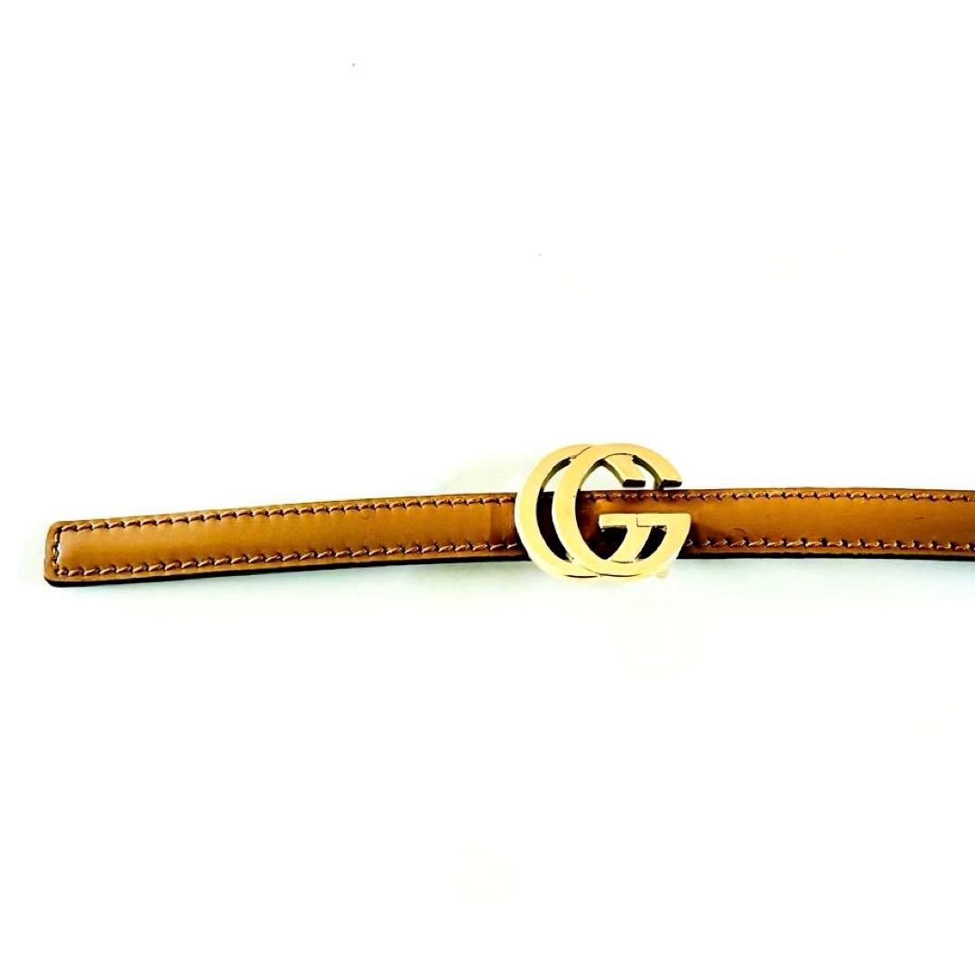 GUCCI細ベルト　GGロゴ(ゴールド) をキャメルカラーレザー
