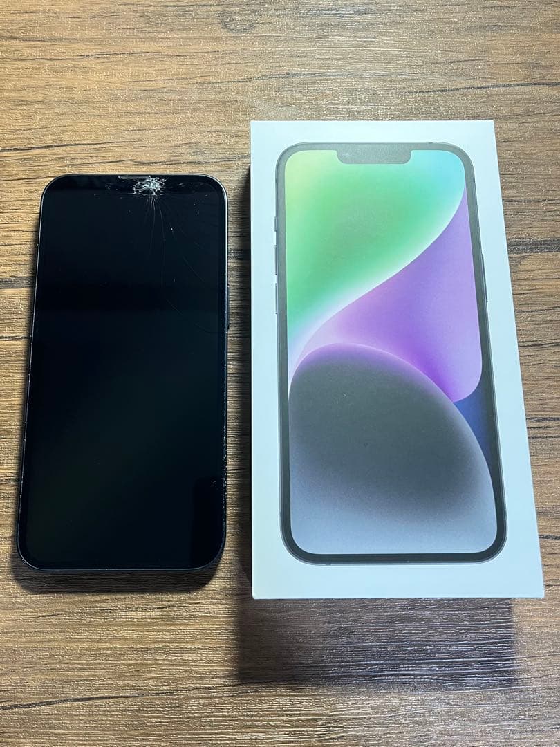 iPhone 14 128GB ミッドナイト＋おまけ※画面割れ・FaceID不良