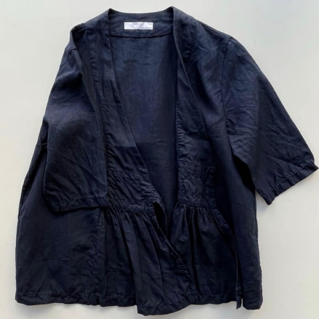 homspun リネンバイオフロントギャザー6分袖ブラウスジャケット