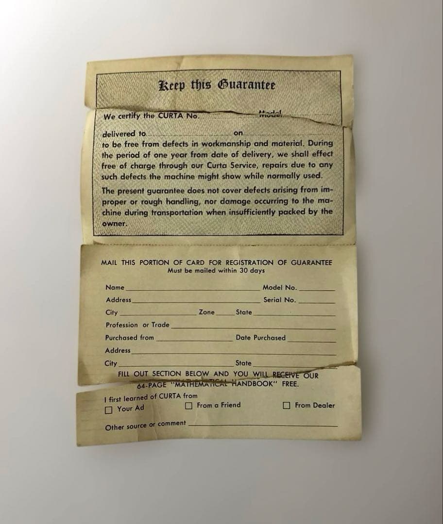 【希少品】Curta Type I メカニカル計算機 ケース、説明書付き