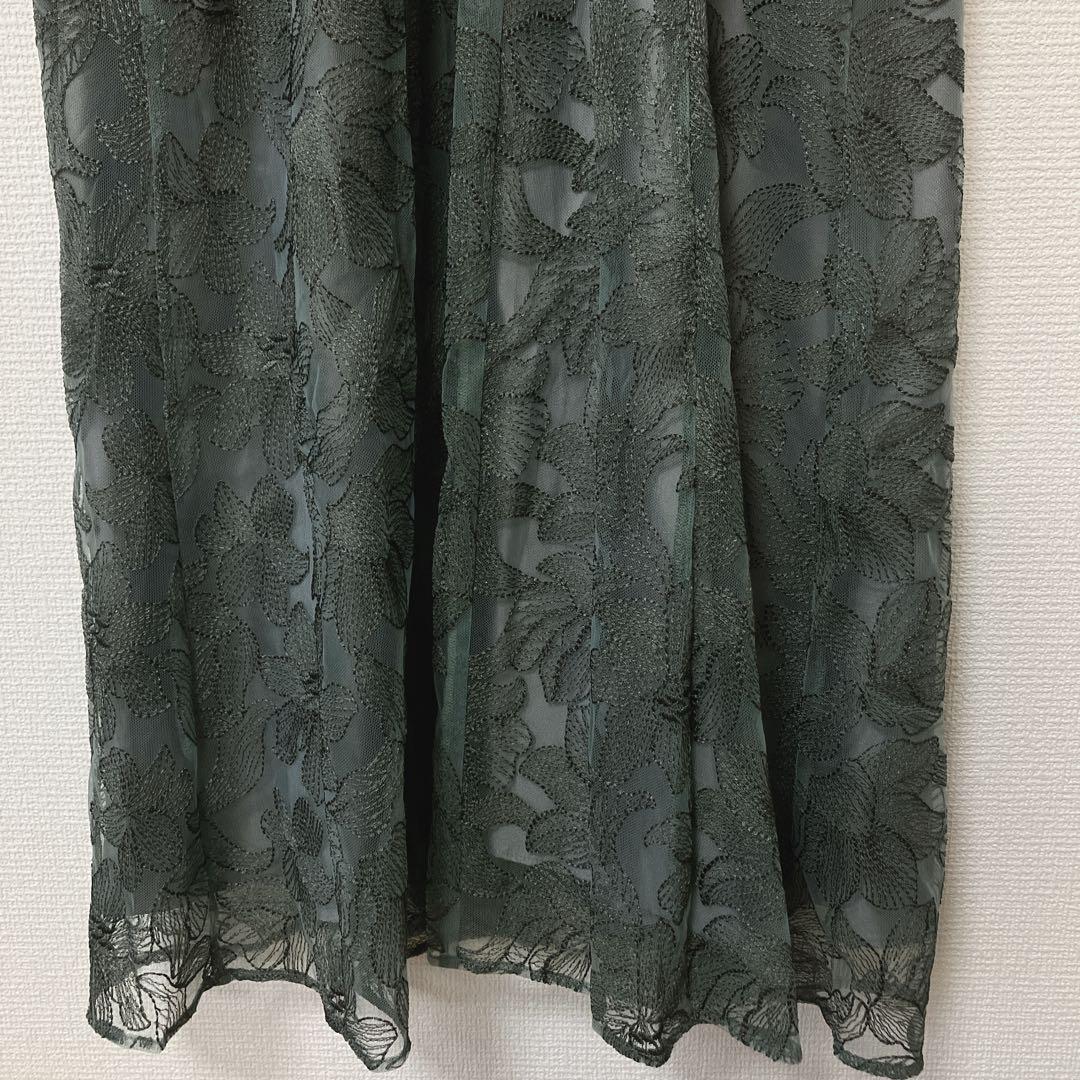 ジェロ　エメ　チュールエンブロイダリーレースパイピングパーティードレス　L