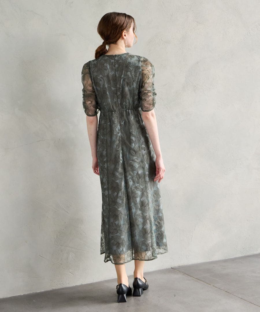 ジェロ　エメ　チュールエンブロイダリーレースパイピングパーティードレス　L