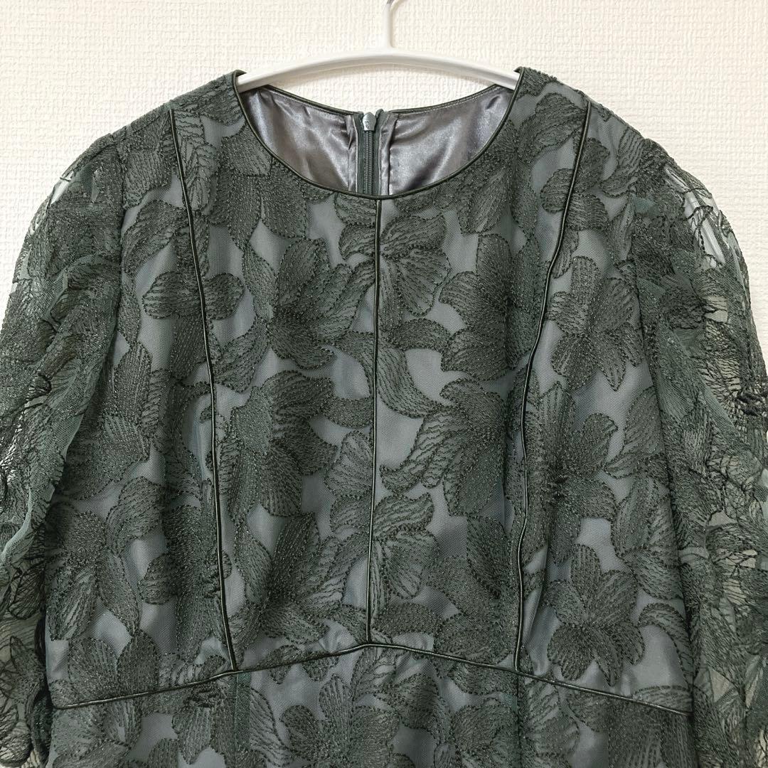 ジェロ　エメ　チュールエンブロイダリーレースパイピングパーティードレス　L