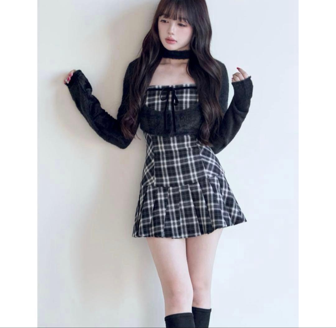 bunnylis ファーボレロ×チェックミニワンピ