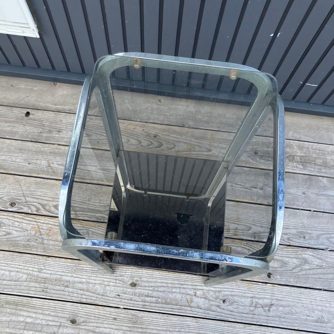 ミッドセンチュリー アイアンフレーム サイドテーブル ガラステーブル 正方形