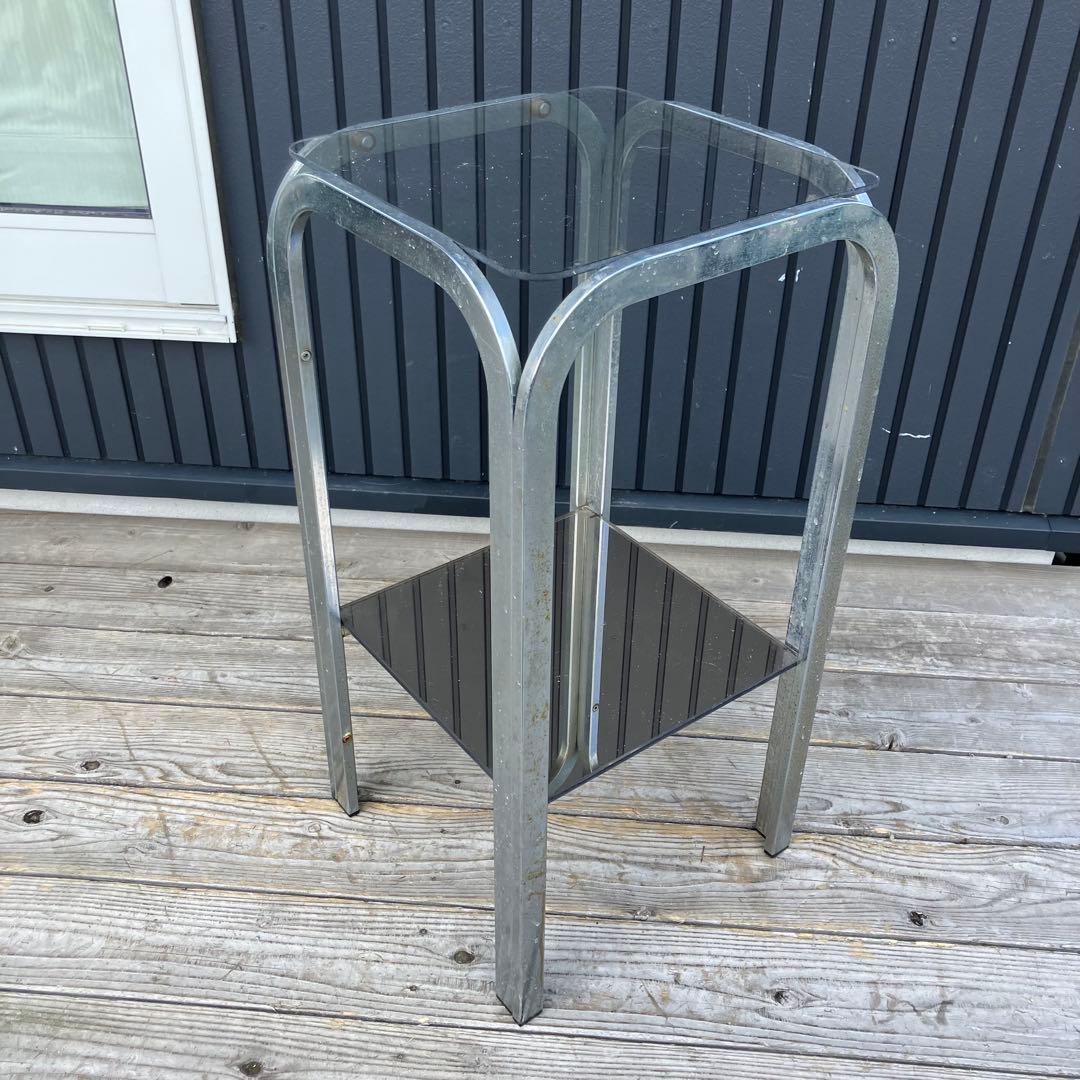 ミッドセンチュリー アイアンフレーム サイドテーブル ガラステーブル 正方形