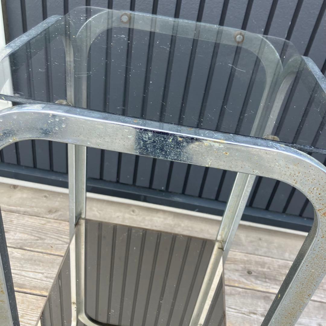 ミッドセンチュリー アイアンフレーム サイドテーブル ガラステーブル 正方形