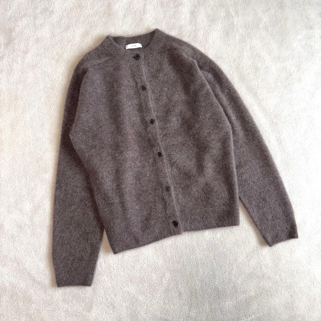 ATON エイトン ロイヤルカシミヤ ファー クルーネックカーディガン ブラウン