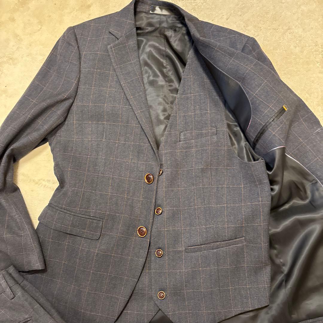 美品⭐️XLサイズ 3ピース　スーツ　ネイビー　チェック　スーツ　大きいサイズ