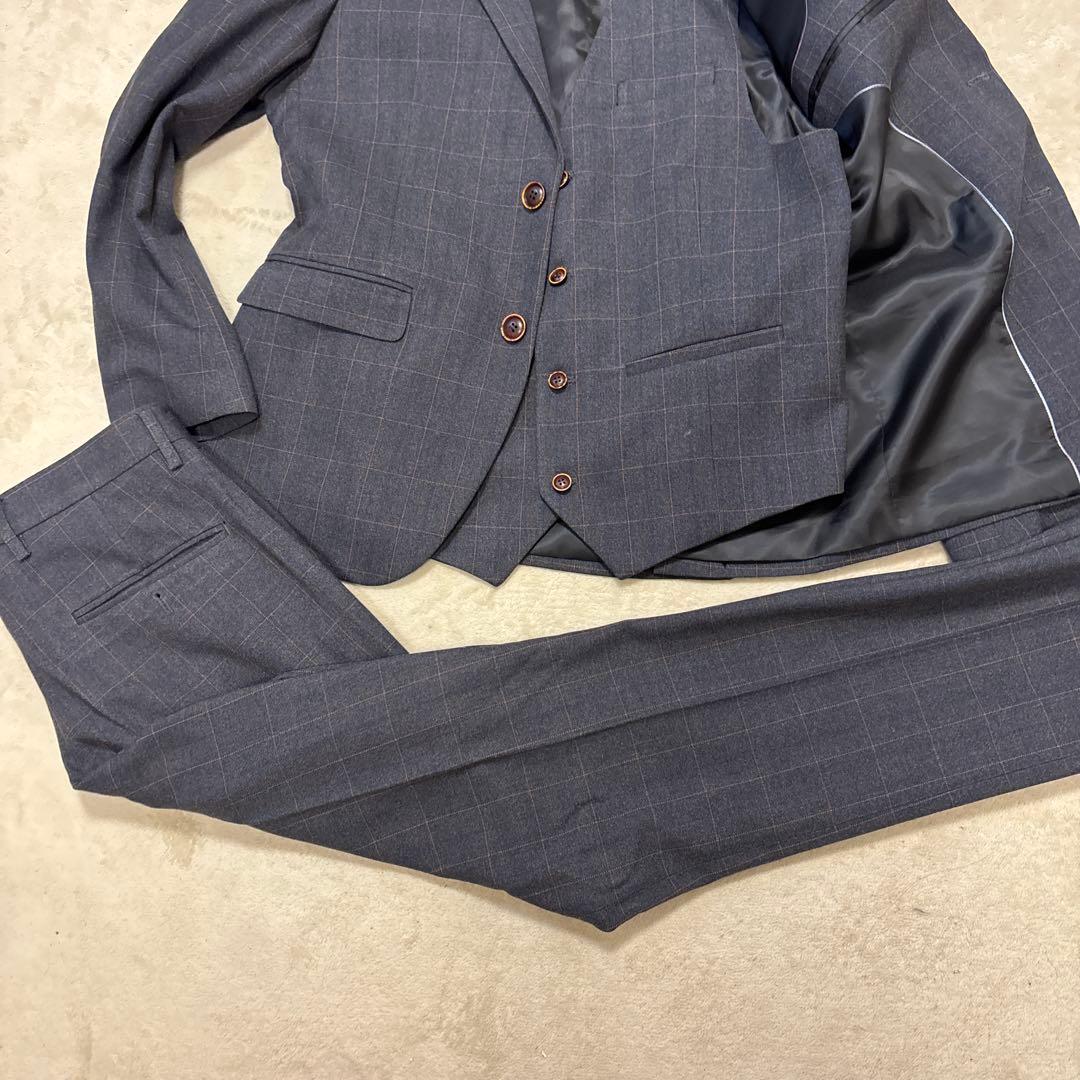 美品⭐️XLサイズ 3ピース　スーツ　ネイビー　チェック　スーツ　大きいサイズ