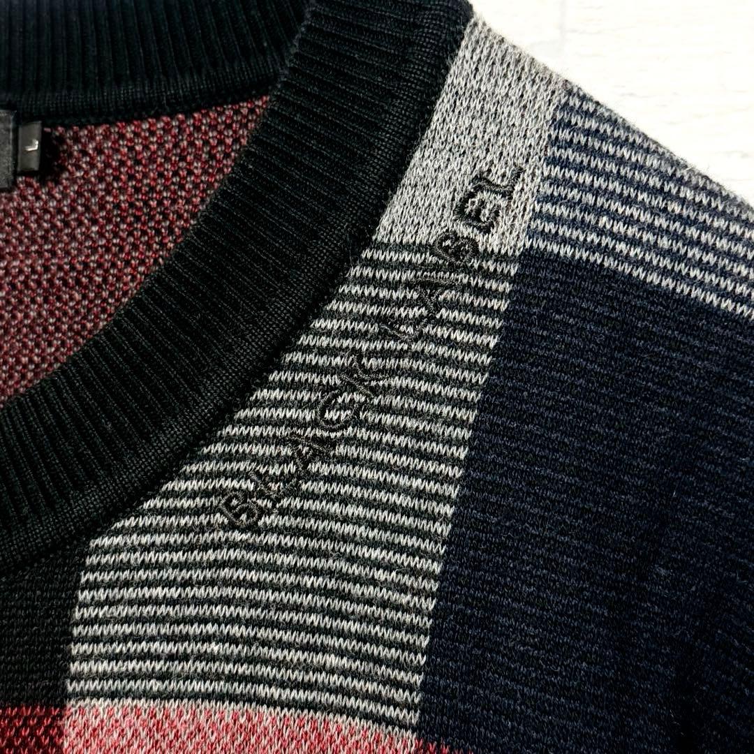 【美品】ブラックレーベルクレストブリッジ チェック ニットセーター 刺繍ロゴ L