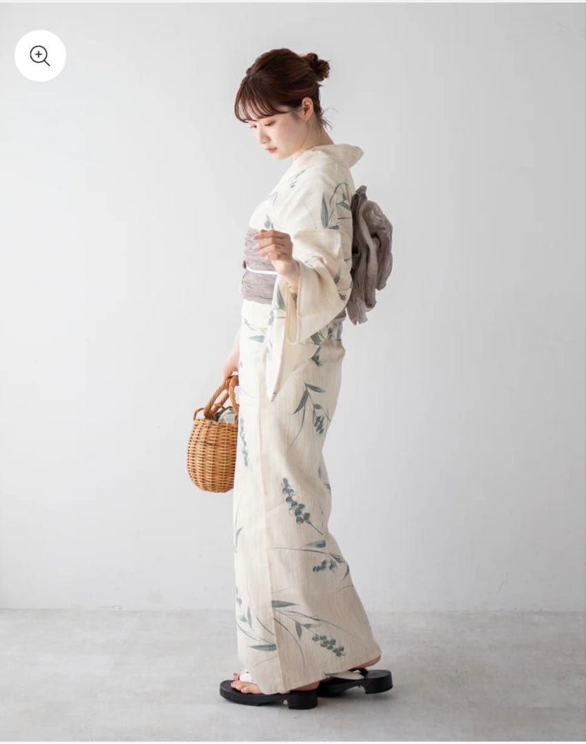 ゆかた館グレース 浴衣2点セット 兵児帯 クリーム グリーン 花柄 鈴蘭 生成