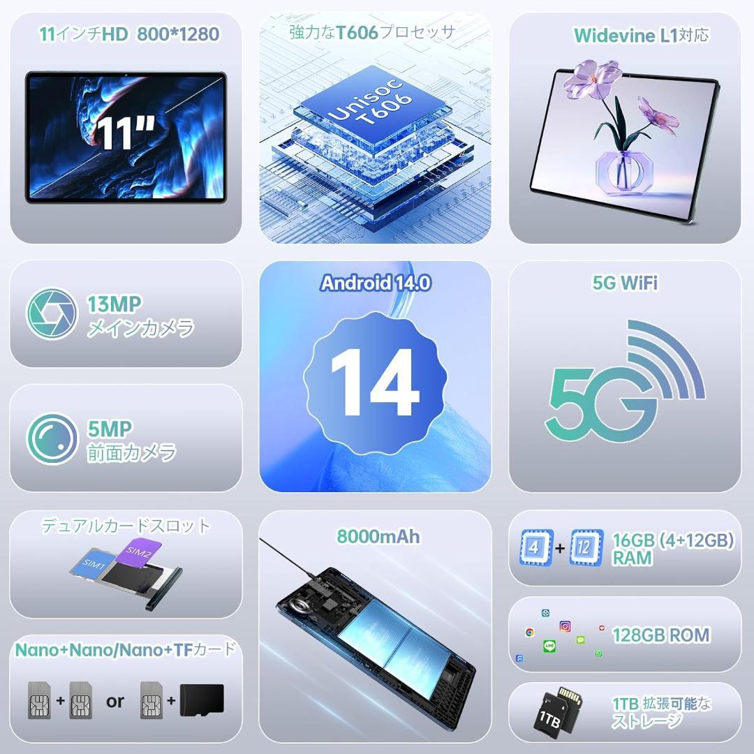 OUKITEL タブレット　Android14 16GB+128GB+1TB