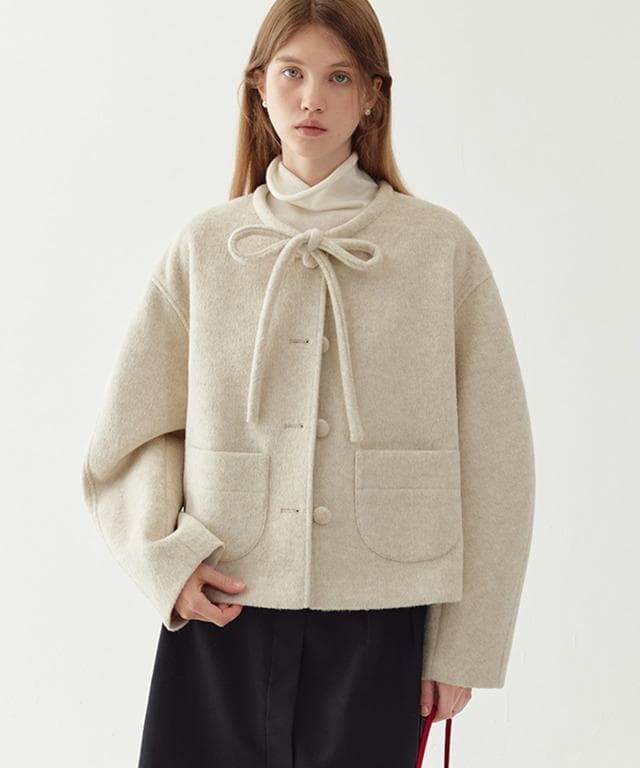 【fsswc】FanoStudios リボンタイ ショートウールコート ・M