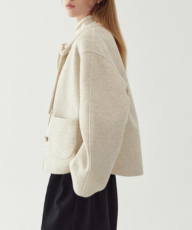 【fsswc】FanoStudios リボンタイ ショートウールコート ・M