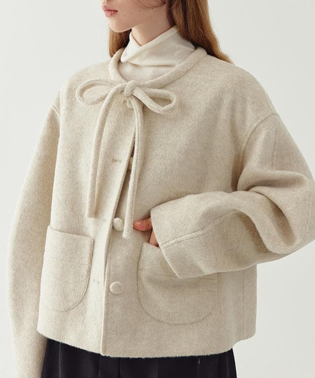 【fsswc】FanoStudios リボンタイ ショートウールコート ・M