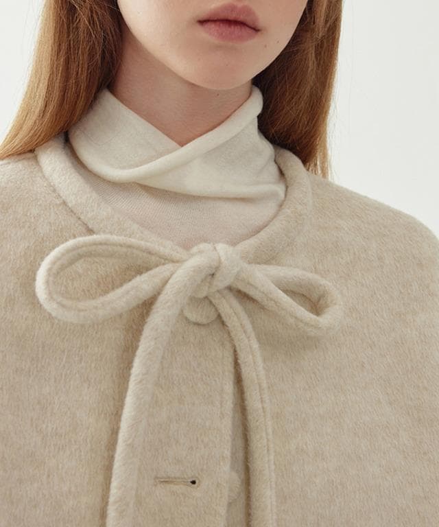 【fsswc】FanoStudios リボンタイ ショートウールコート ・M