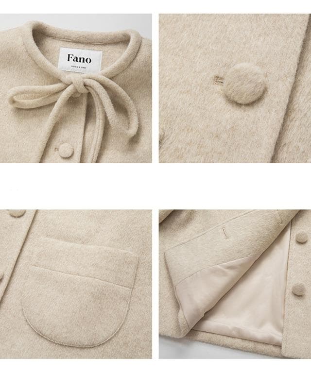 【fsswc】FanoStudios リボンタイ ショートウールコート ・M