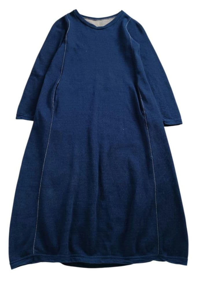 45R　スウェットワンピース　マキシ　ワイドシルエット　ゆったり　インディゴ