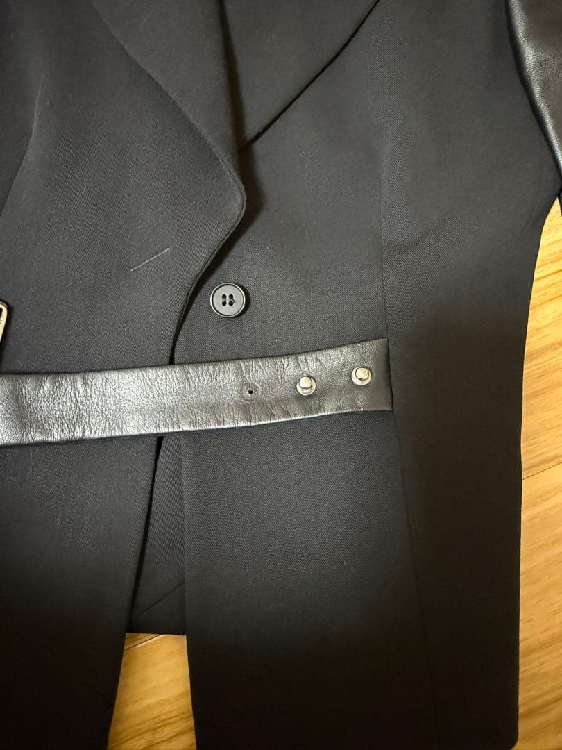 EMPORIO ARMANI レザー切替テーラードジャケット ブラック