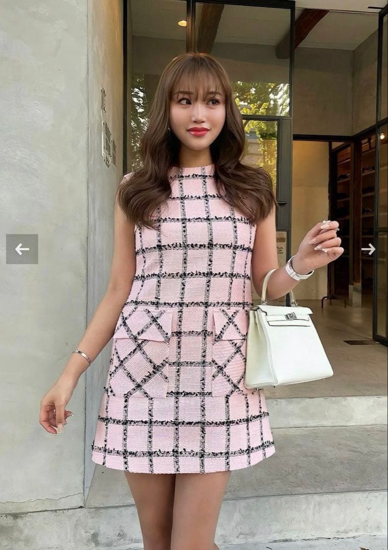 シェリエ フロントポケットミニドレス　ツイードワンピース