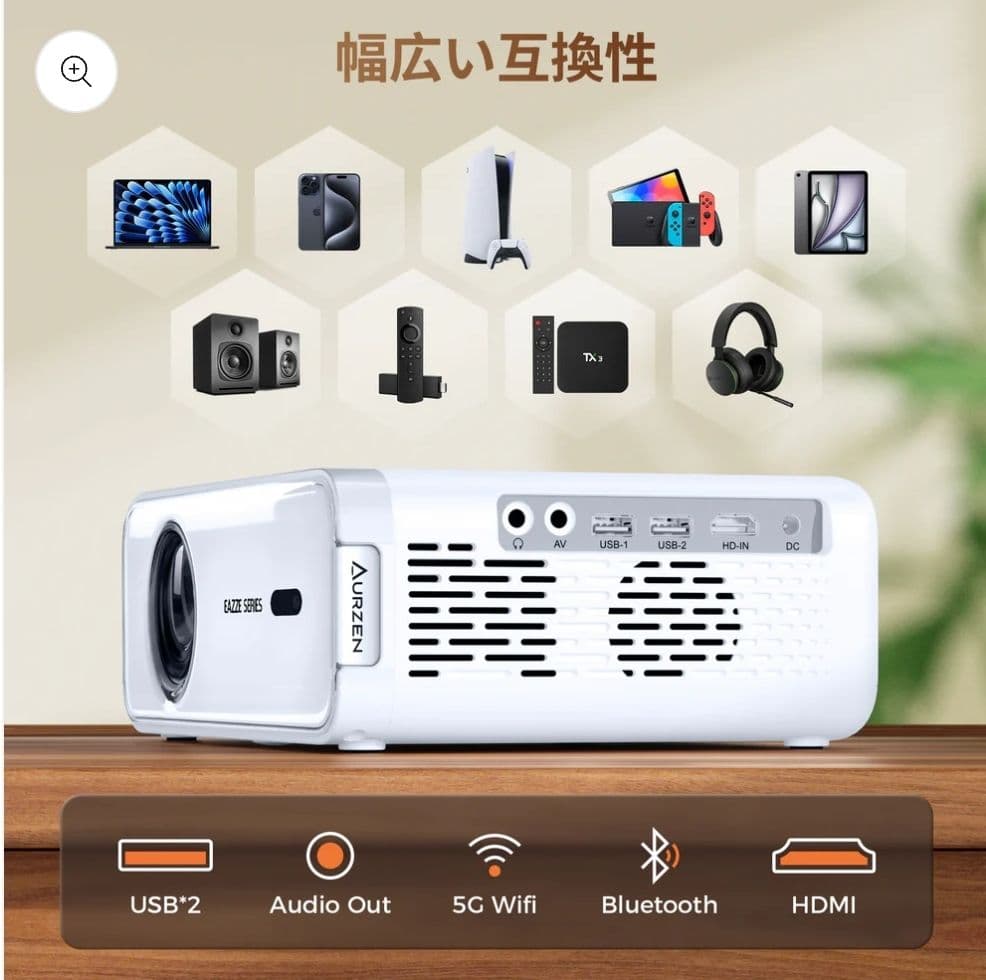 Aurzen EAZZE D1 プロジェクター WiFi Bluetooth