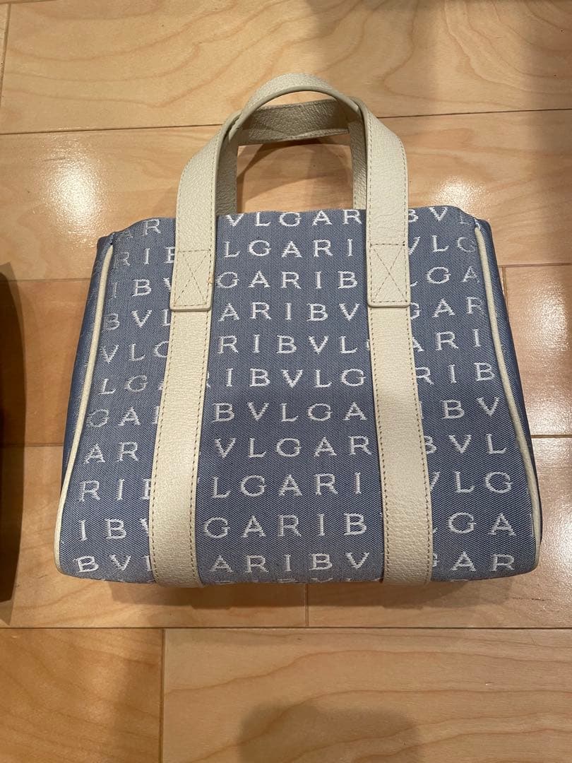 ブルガリ　ロゴマニア　ブルー　アイボリー　ミニトートバッグ