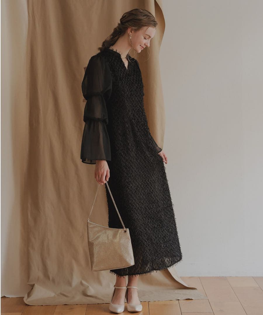 新品Dorry Doll ドリードール　デザインスリーブシャギードレス　M