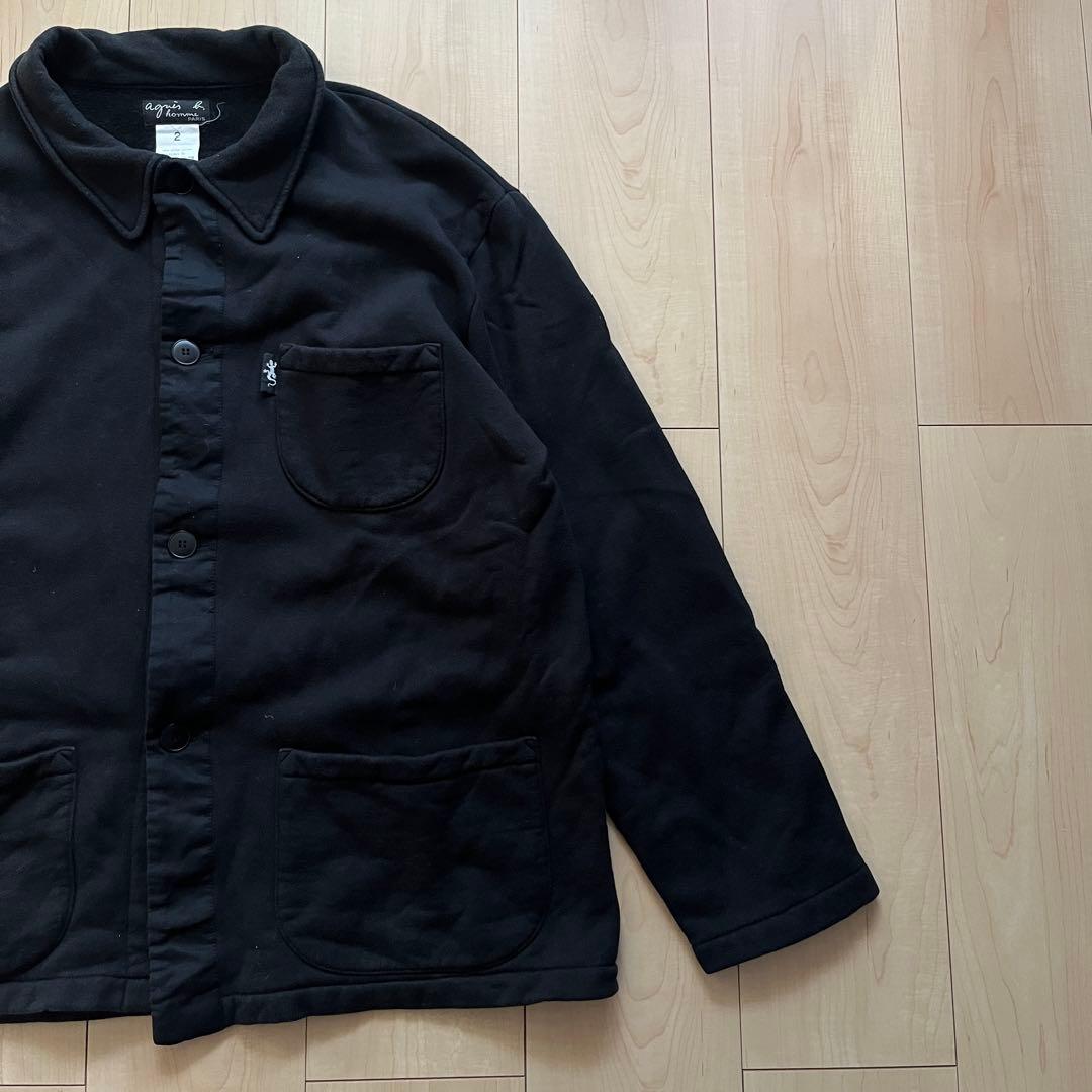 90s agnes b homme スウェットカバーオール ブラックモールスキン