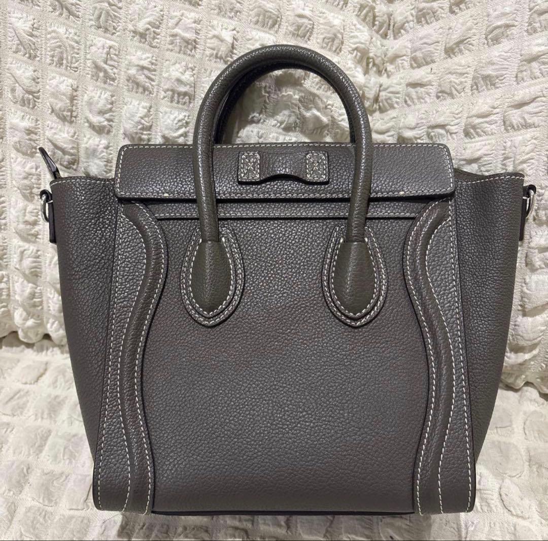 極美品 正規品 セリーヌ ラゲージ ナノ ショッパー グレージュ スリ