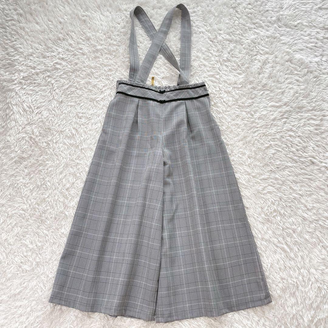 美品✨エルアンノアール　グレンチェックサスペンダーワイドパンツスーツ 160