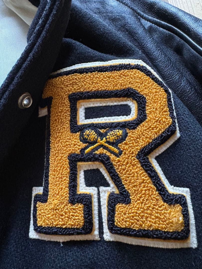 ビンテージ　スタジャン　ラグラン ブラック レザー 70s 80s 刺繍