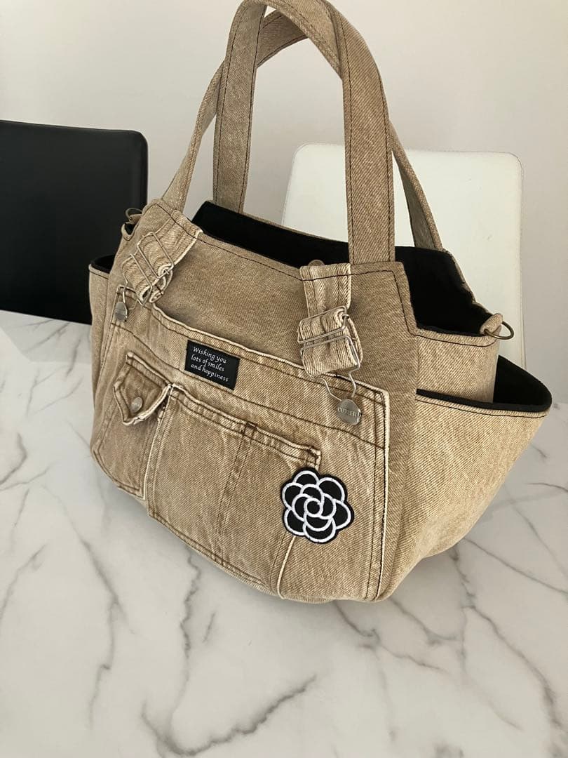 895 tatdwtg大きめデニムリメイクバック　ハンドメイド2点