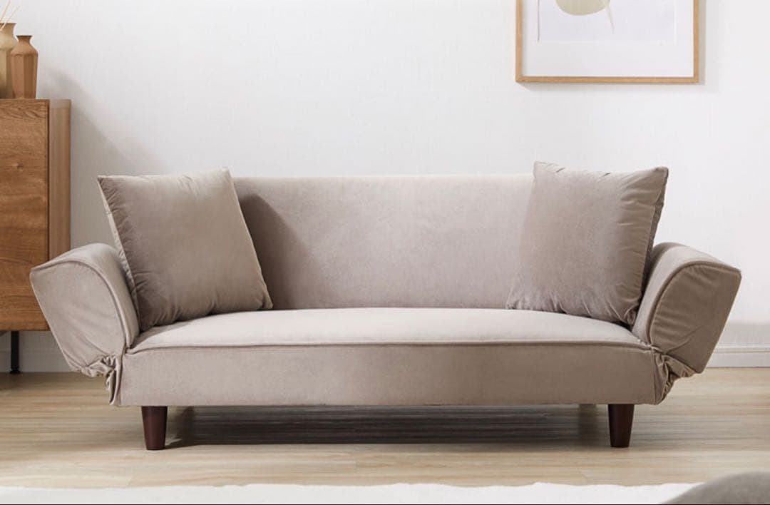 【1/12まで値下げ！】LOWYA グレー　ベルベット調ソファベッド